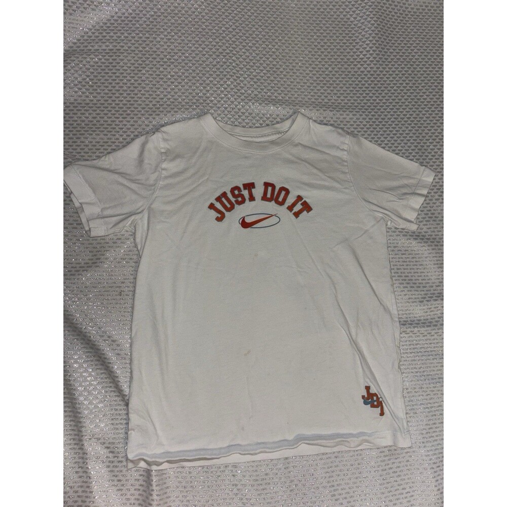 Boys Nike The Tee White Short Sleeve Crew Neck Logo Graphic T-Shirt L